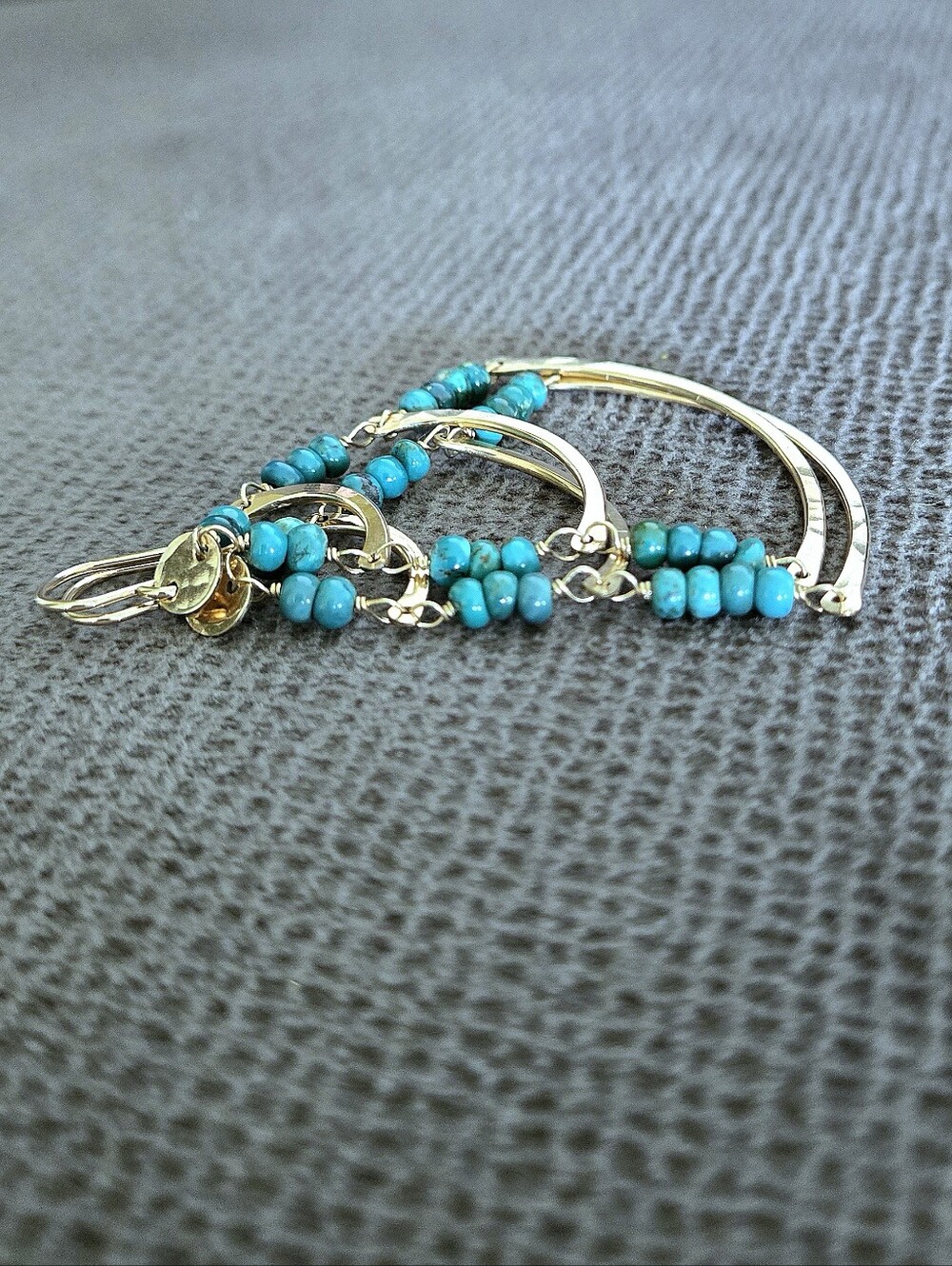 Three3️⃣ Tier Gold💛 Earrings with Turquoise🩵 Beads - NWOT - Picture 3 of 15